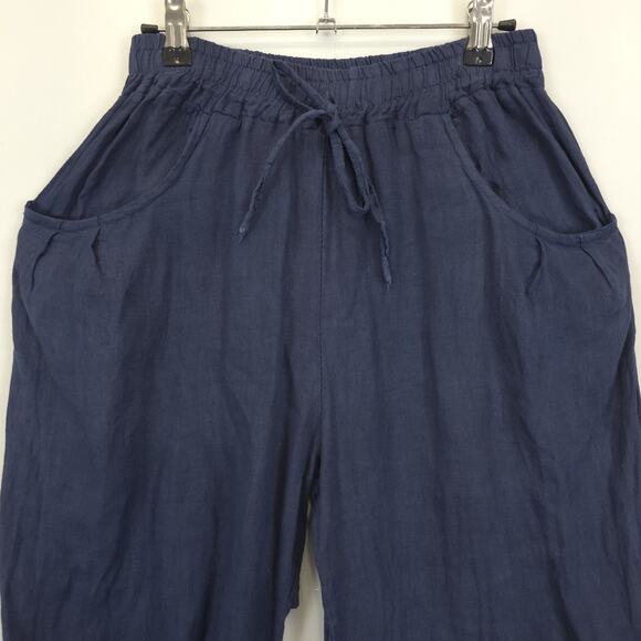 Linen Luv Ankle Pants Women S Elastic Waist Lightweight Pockets Italy Navy - Picture 10 of 11